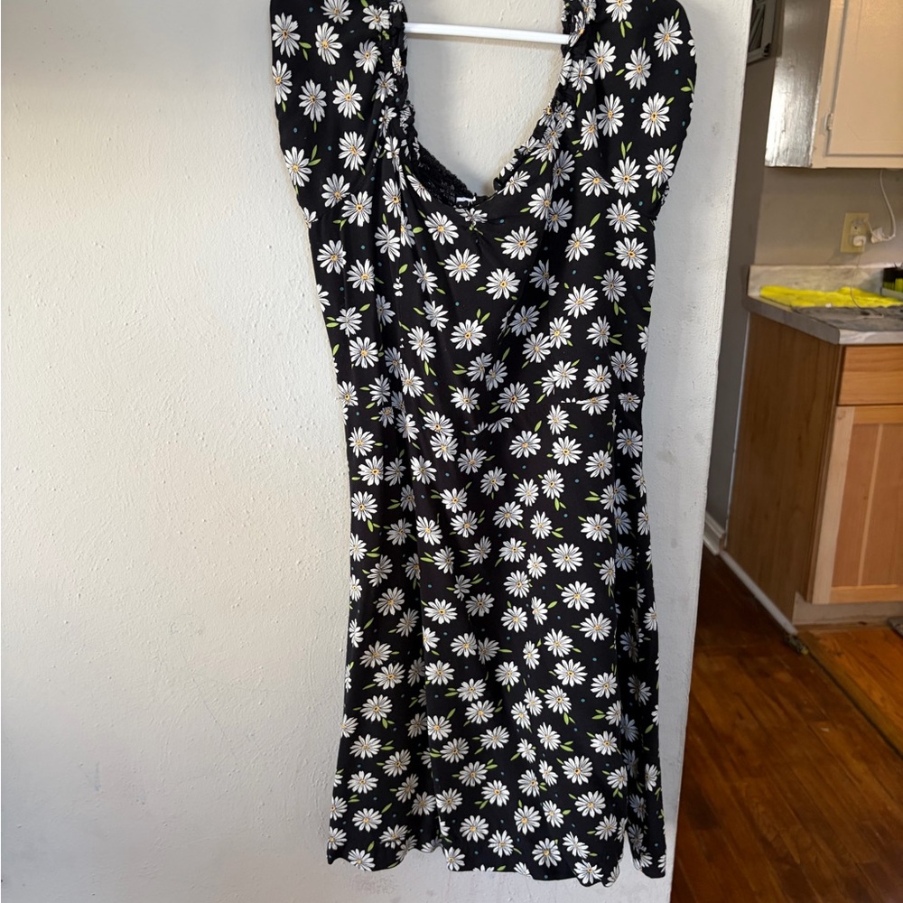 Old Navy Black Dress with White Floral Pattern